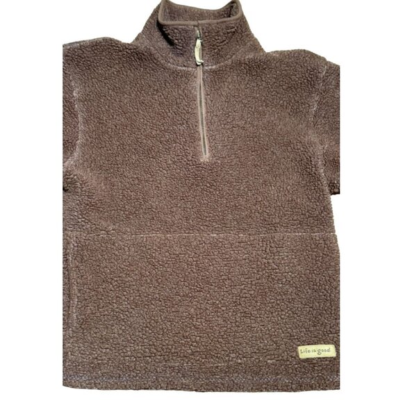 LIFE IS GOOD SHERPA PULLOVER JACKET SIZE S BROWN FLEECE 1/4 ZIP MOCK NECK WOMENS - Picture 2 of 6